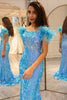 Load image into Gallery viewer, Shiny Light Blue Mermaid Long Prom Dress With Feather