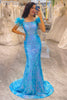 Load image into Gallery viewer, Glitter Light Blue Mermaid Long Feathered Prom Dress