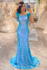 Load image into Gallery viewer, Glitter Light Blue Mermaid Long Feathered Prom Dress