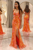 Load image into Gallery viewer, Sparkly Orange Mermaid Long Corset Prom Dress With Slit