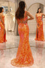 Load image into Gallery viewer, Sparkly Orange Mermaid Long Corset Prom Dress With Slit