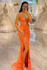 Load image into Gallery viewer, Glitter Orange Mermaid Long Corset Prom Dress With Slit