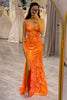 Load image into Gallery viewer, Glitter Orange Mermaid Long Corset Prom Dress With Slit