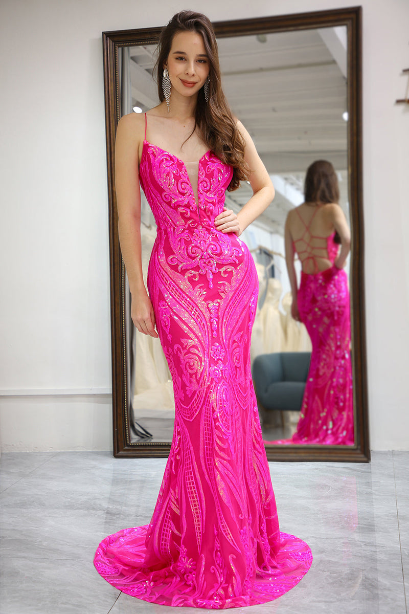 Load image into Gallery viewer, Fuchsia Mermaid Long Prom Dress With Appliques