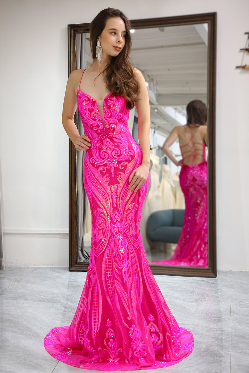 Load image into Gallery viewer, Fuchsia Mermaid Long Prom Dress With Appliques