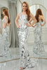Load image into Gallery viewer, Sparkly Silver Mermaid Cut Out One Shoulder Long Prom Dress With Sequins