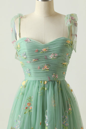 Green Embroidery Long Prom Dress