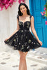 Load image into Gallery viewer, Cute A Line Off the Shoulder Black Corset Short Prom Dress with Embroidery