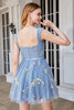 Load image into Gallery viewer, Cute A Line Sweetheart Grey Blue Short Prom Dress with Embroidery