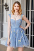 Load image into Gallery viewer, Cute A Line Sweetheart Grey Blue Short Prom Dress with Embroidery