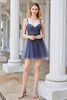 Load image into Gallery viewer, A Line Spaghetti Straps Grey Short Prom Dress with Appliques