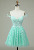 Load image into Gallery viewer, Cute A Line Spaghetti Straps Mint Short Prom Dress with Appliques