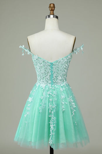 Cute A Line Spaghetti Straps Mint Short Prom Dress with Appliques