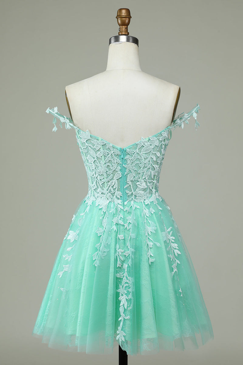 Load image into Gallery viewer, Cute A Line Spaghetti Straps Mint Short Prom Dress with Appliques