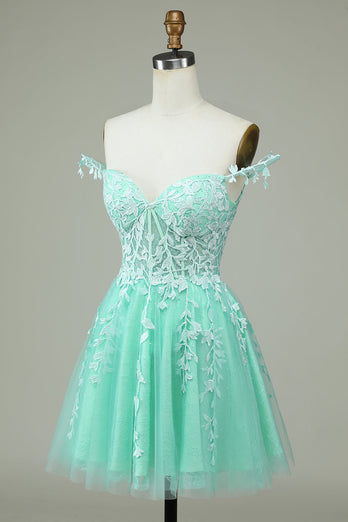 Cute A Line Spaghetti Straps Mint Short Prom Dress with Appliques