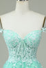 Load image into Gallery viewer, Cute A Line Spaghetti Straps Mint Short Prom Dress with Appliques