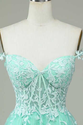 Cute A Line Spaghetti Straps Mint Short Prom Dress with Appliques