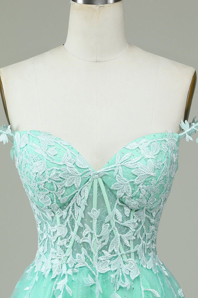 Load image into Gallery viewer, Cute A Line Spaghetti Straps Mint Short Prom Dress with Appliques