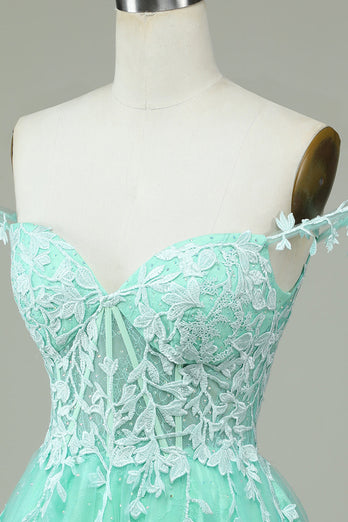 Cute A Line Spaghetti Straps Mint Short Prom Dress with Appliques