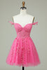 Load image into Gallery viewer, Cute A Line Spaghetti Straps Pink Short Prom Dress with Appliques