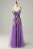 Load image into Gallery viewer, Dark Purple Spaghetti Straps Prom Dress With 3D Flowers