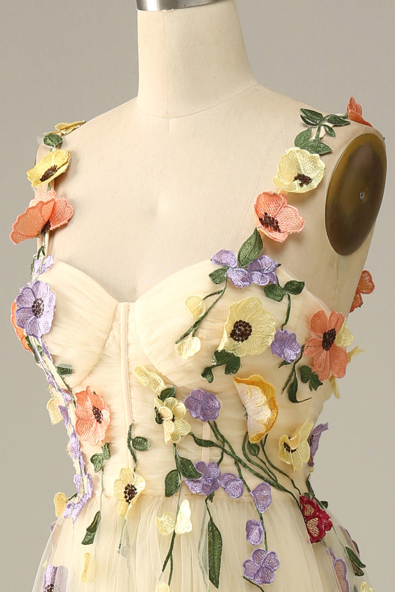 Load image into Gallery viewer, Purple Spaghetti Straps Prom Dress With 3D Flowers