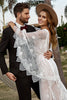 Load image into Gallery viewer, Ivory and Champagne Lace Boho Wedding Dress With Cape