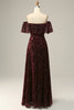 Load image into Gallery viewer, Burgundy Flower Off The Shoulder Prom Dress