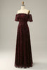 Load image into Gallery viewer, Burgundy Flower Off The Shoulder Prom Dress