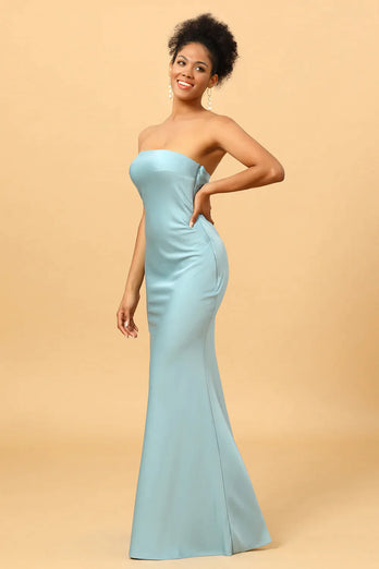 Grey Blue Satin Mermaid Bridesmaid Dress