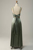 Load image into Gallery viewer, V-Neck Open Back Dusty Green Bridesmaid Dress with Lace