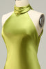 Load image into Gallery viewer, Halter Open Back Lemon Green Long Bridesmaid Dress