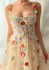 Load image into Gallery viewer, Spaghetti Straps Black A Line Sequin Flowers Short Prom Dress