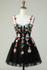 Load image into Gallery viewer, Spaghetti Straps Black A Line Sequin Flowers Short Prom Dress