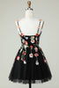 Load image into Gallery viewer, Spaghetti Straps Black A Line Sequin Flowers Short Prom Dress