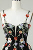 Load image into Gallery viewer, Spaghetti Straps Black A Line Sequin Flowers Short Prom Dress