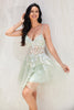 Load image into Gallery viewer, Stylish A Line Dusty Sage Spaghetti Straps Short Prom Dress With Criss Cross Back