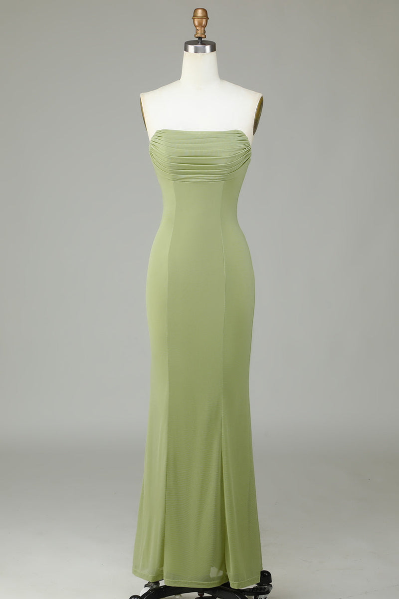 Load image into Gallery viewer, Mermaid Strapless Lemon Green Bridesmaid Dress