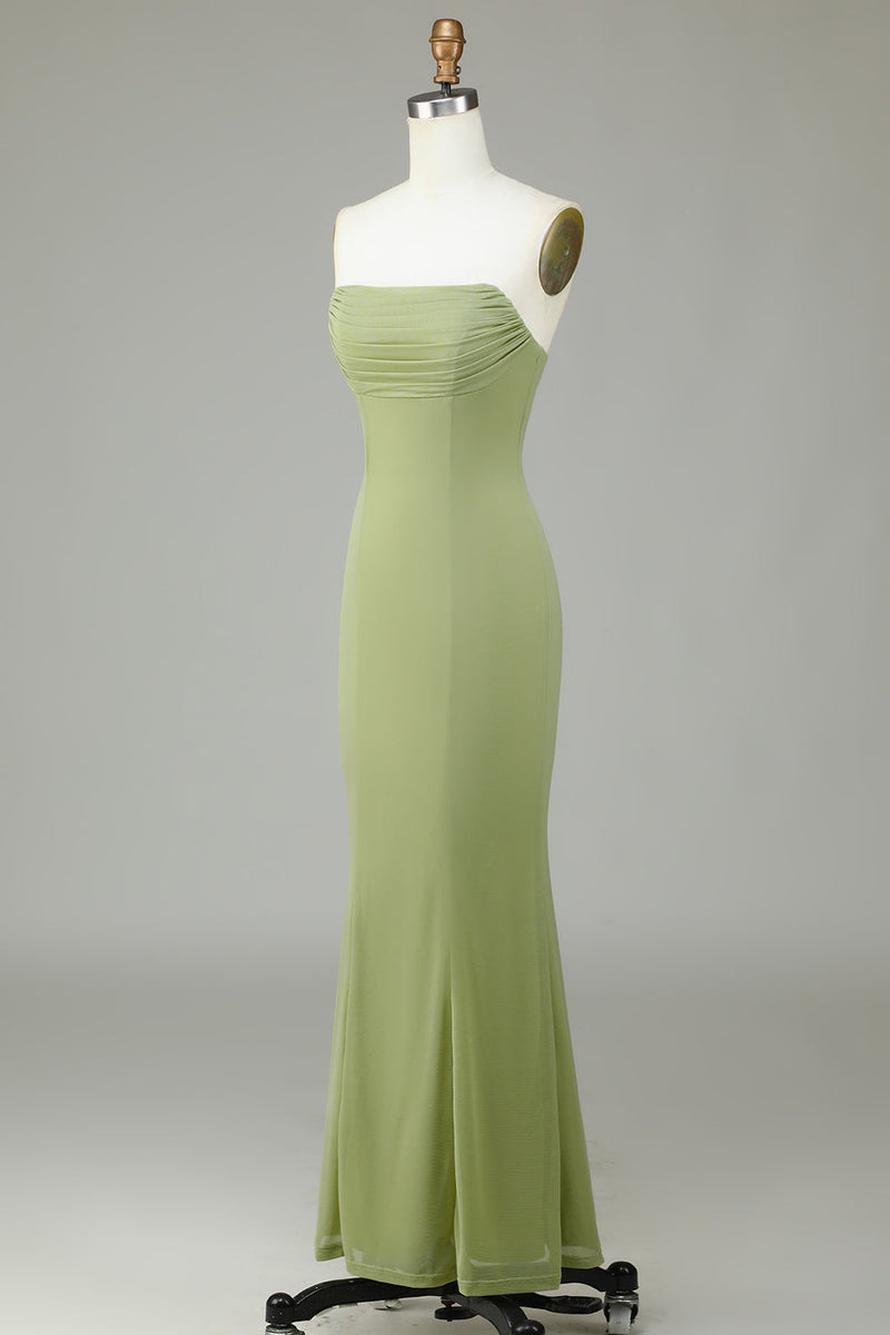 Load image into Gallery viewer, Mermaid Strapless Lemon Green Bridesmaid Dress