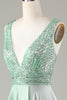 Load image into Gallery viewer, Sparkly V-Neck Matcha Bridesmaid Dress with Sequins