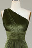 Load image into Gallery viewer, Velvet One Shoulder Olive Bridesmaid Dress