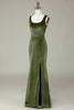 Load image into Gallery viewer, Velvet Mermaid Olive Bridesmaid Dress with Slit