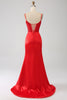 Load image into Gallery viewer, Satin Mermaid Beaded Red Prom Dress with Slit