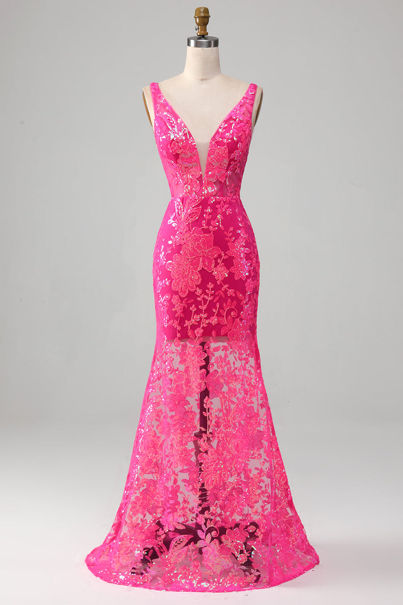 Load image into Gallery viewer, Fuchsia Mermaid Prom Dress with Sequins