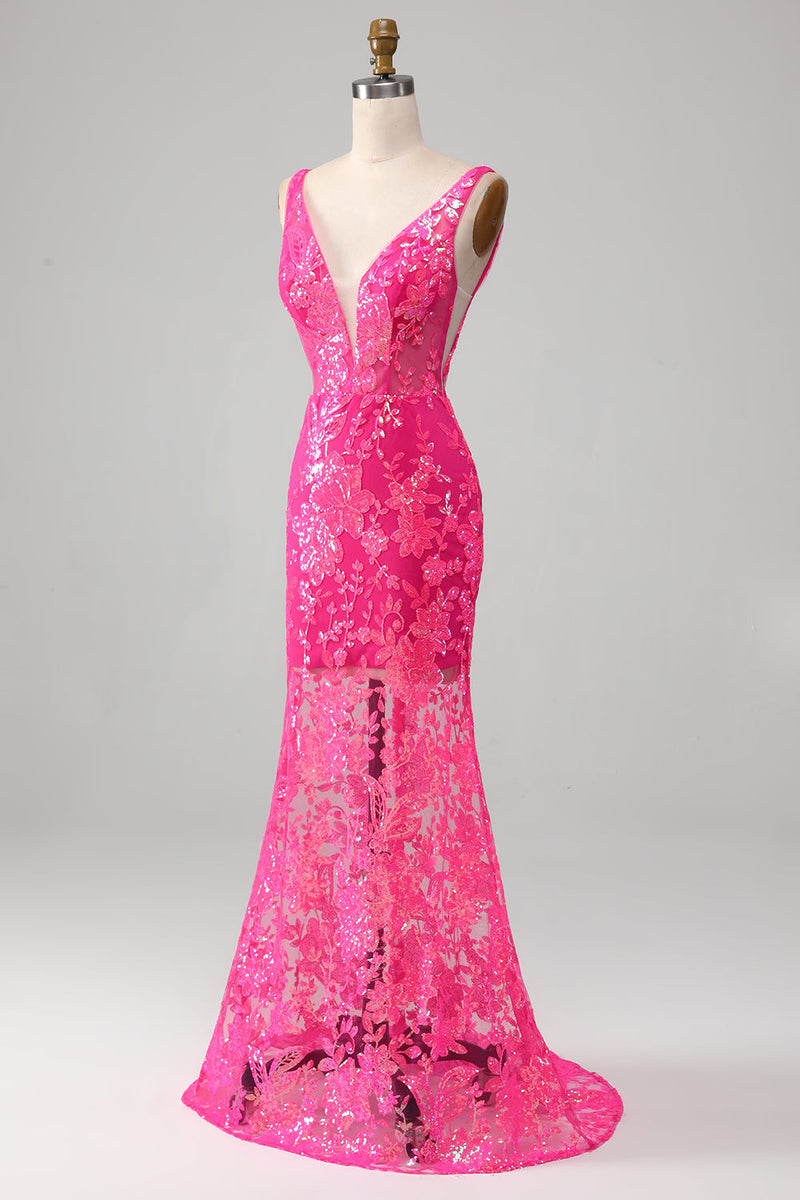 Load image into Gallery viewer, Fuchsia Mermaid Prom Dress with Sequins