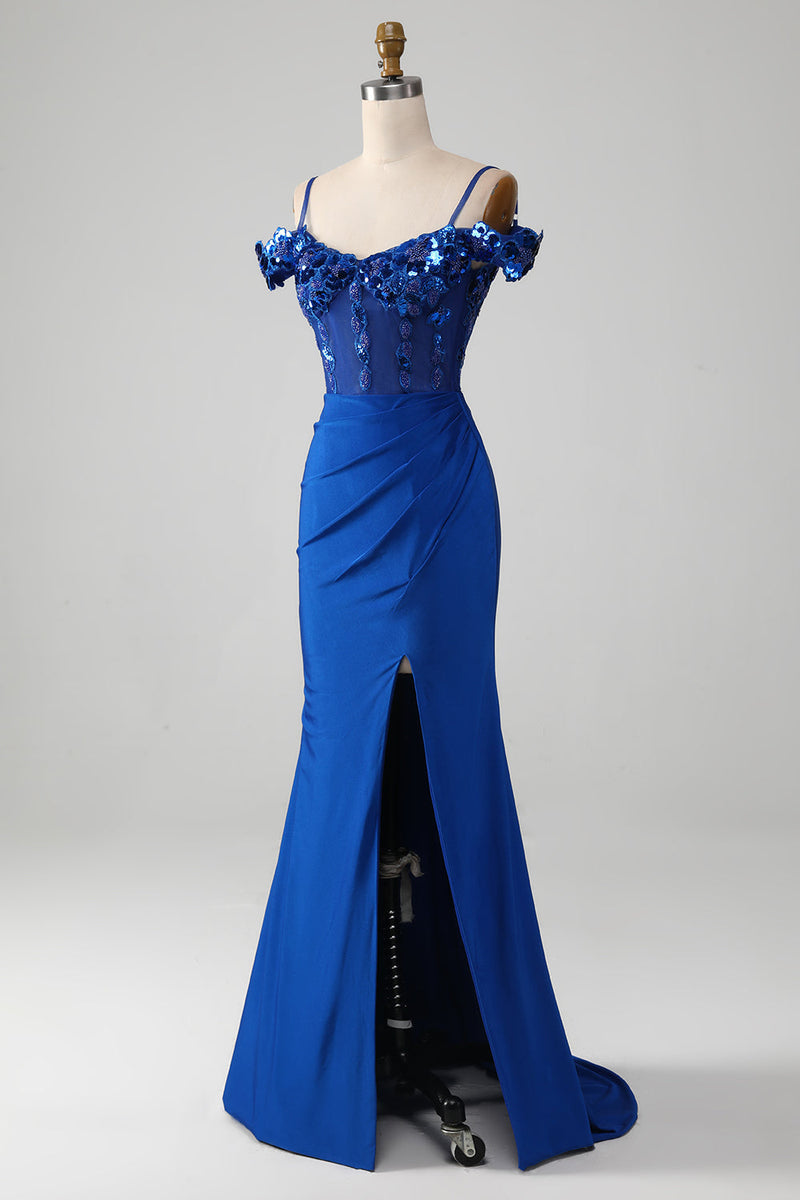 Load image into Gallery viewer, Royal Blue Long Prom Dress-3