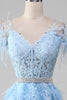 Load image into Gallery viewer, Light Blue A-Line Rhinestones Accents Corset Prom Dress With Appliques