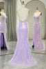 Load image into Gallery viewer, Glitter Light Purple Mermaid Backless Long Corset Prom Dress With Slit