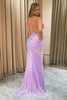 Load image into Gallery viewer, Sparkly Purple Mermaid Backless Long Corset Prom Dress With Slit