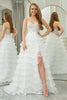 Load image into Gallery viewer, White A Line Spaghetti Straps Tiered Long Corset Prom Dress With Slit